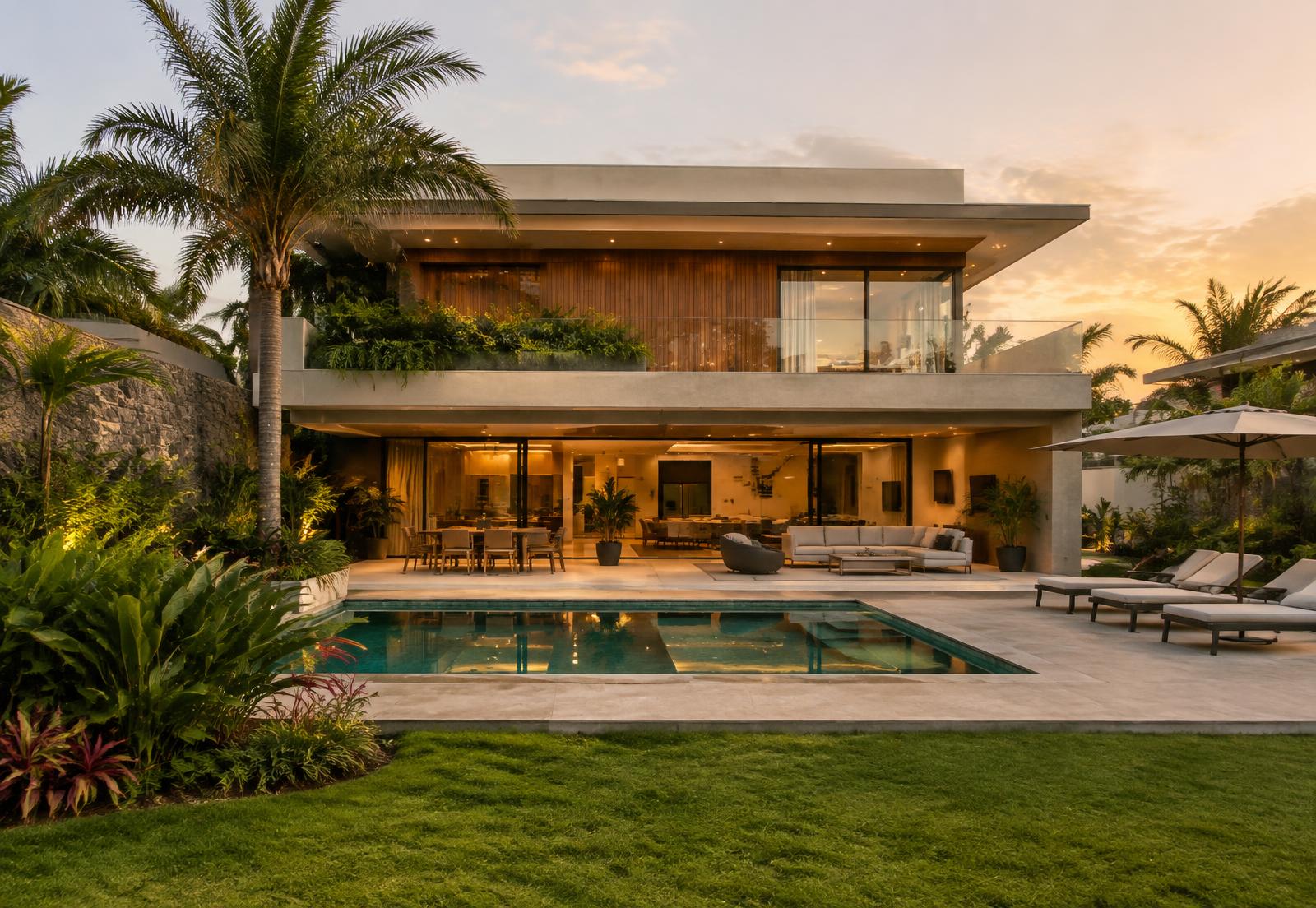 Residência contemporânea com jardim e piscina